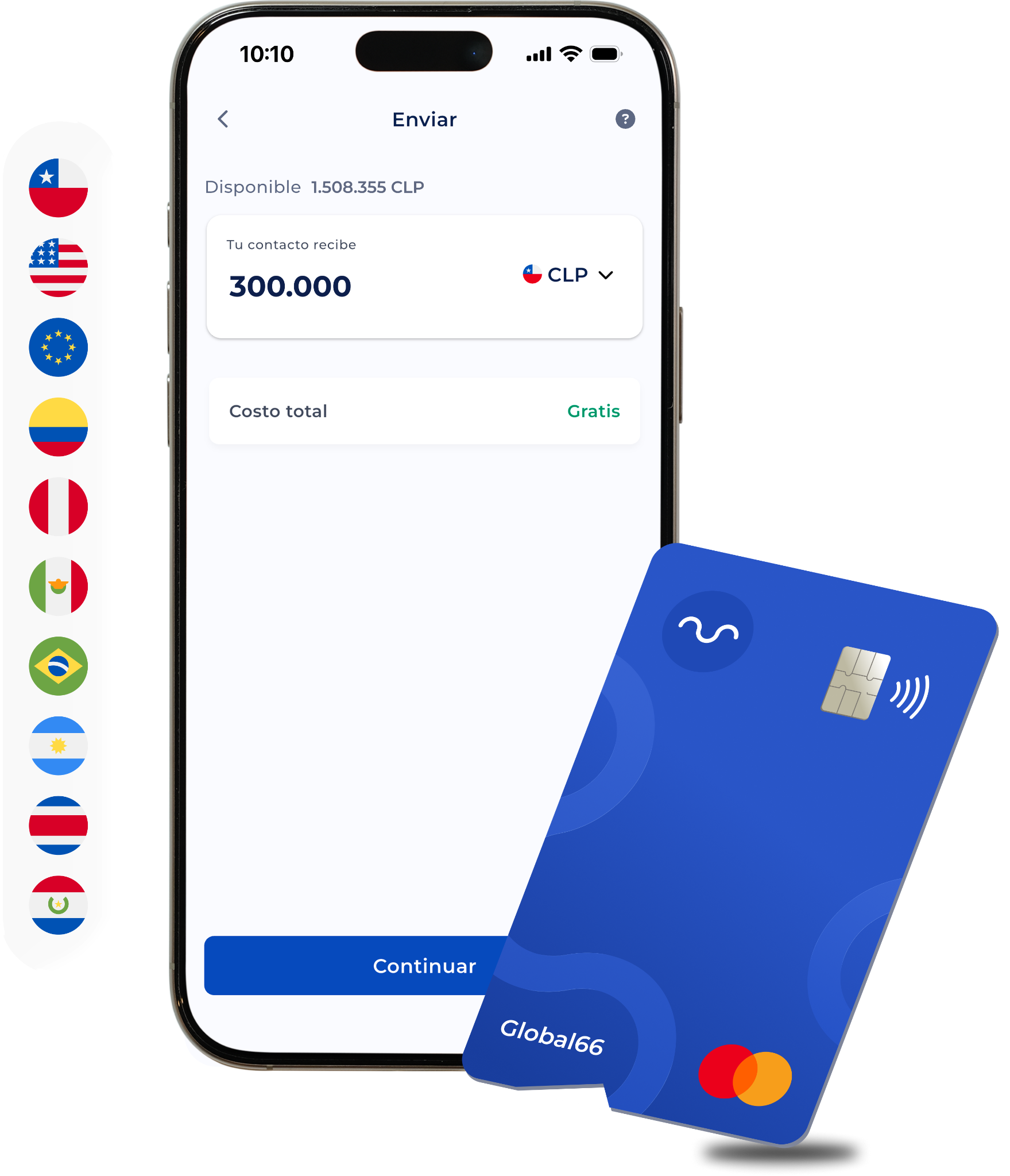 Aplicación y tarjeta Global66 para transferencias internacionales